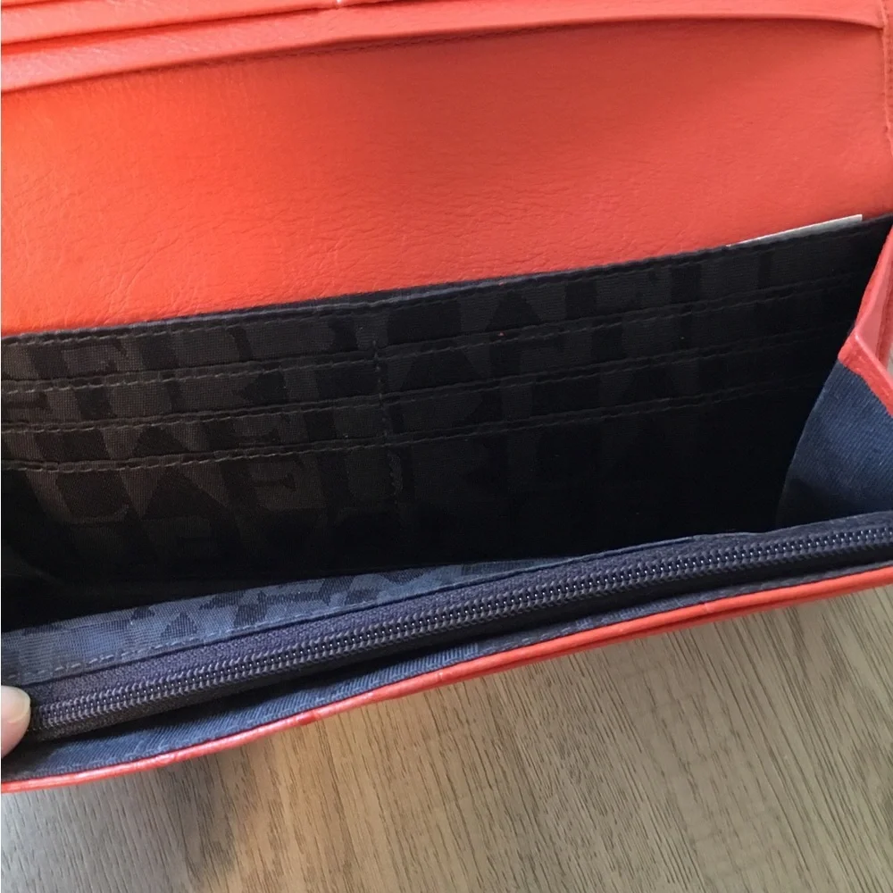 Furla Orange Ostrich-Embossed Leather Babylon Continental Long Wallet (NWOT) - Picture 4 of 5